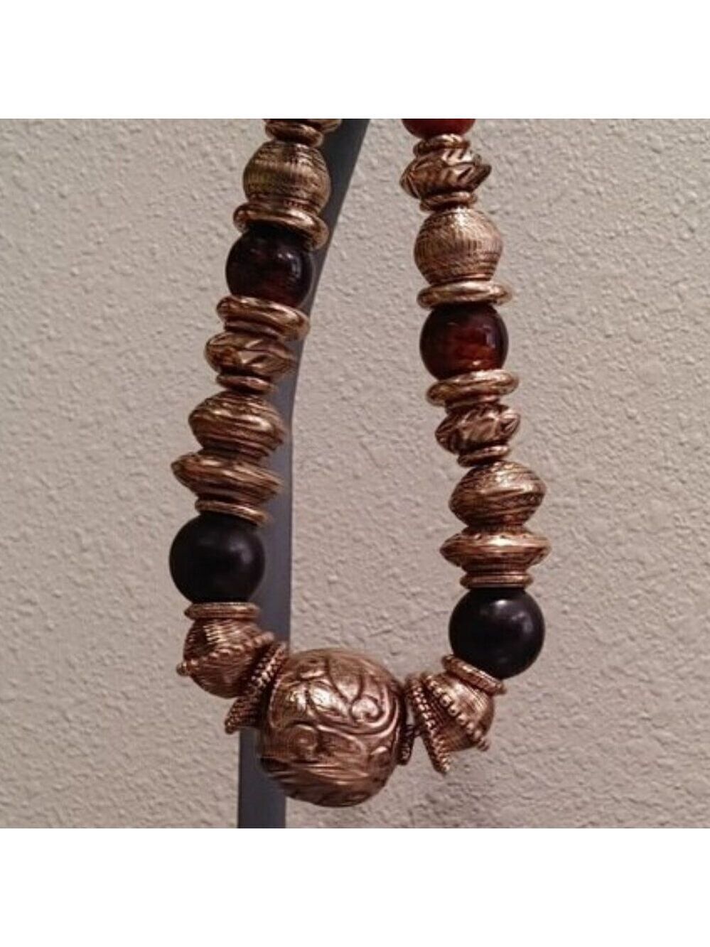 Gold Tone Metal Beaded Chunky Statement Necklace